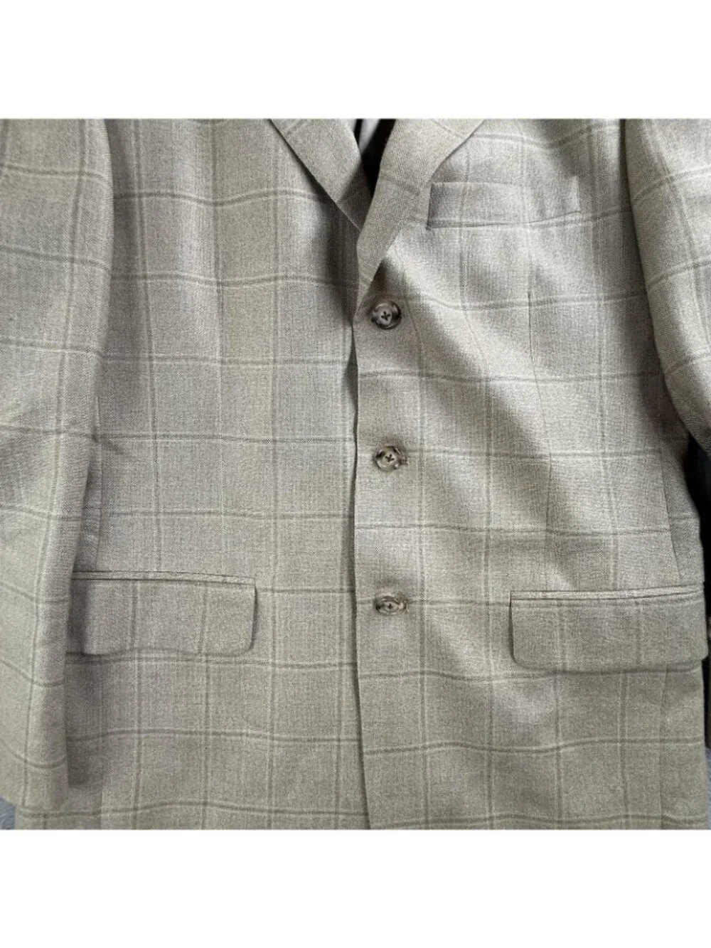Jos A Bank Blazer Mens 39R Beige Windowpane Silk Wool Tweed Sport Coat Jacket